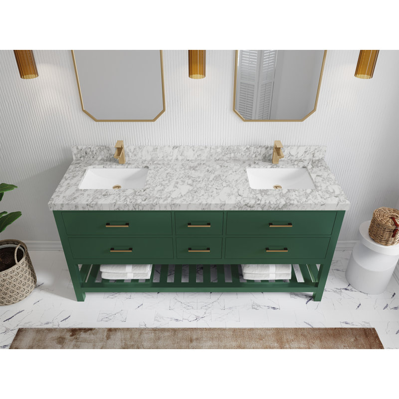 Meuble-lavabo double 72 po x P 22 po x H 36 po Parker, Marbre de Carrare
