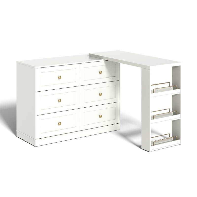 Extendable Makeup Vanity Desk With 6 Drawers