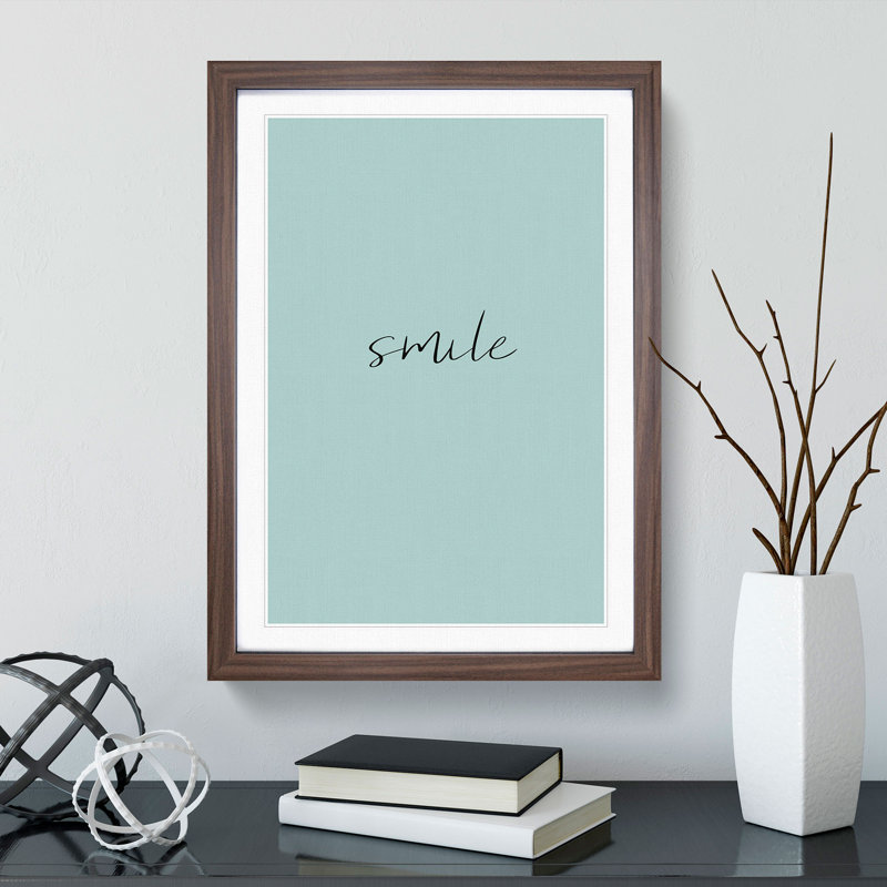 Smile V2 - Single Picture Frame Print on Wood, 90cm H x 65cm W x 2cm D, Walnut Framed