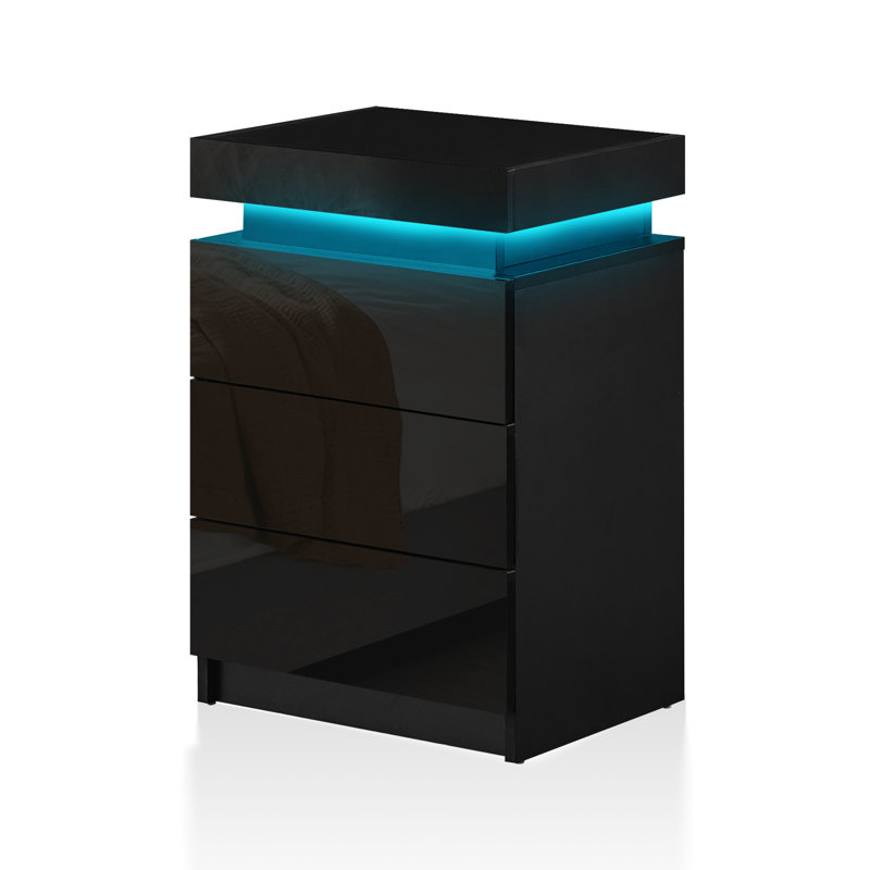 Ambir 45cm W Manufactured Wood Bedside Table, Black