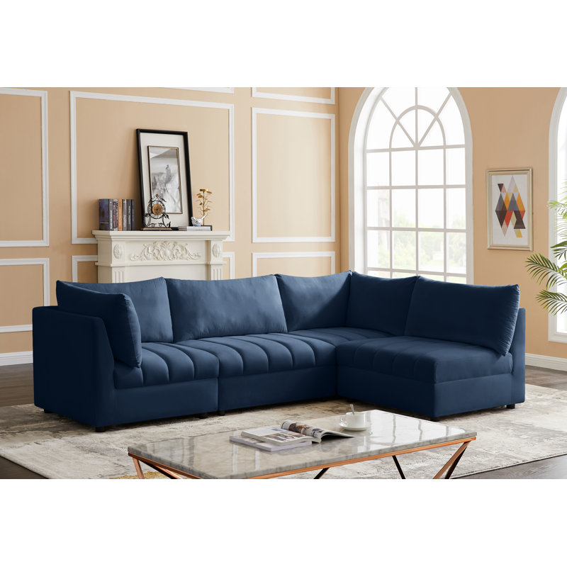 Ensoll Velvet Sectional Reversible, Navy Velvet