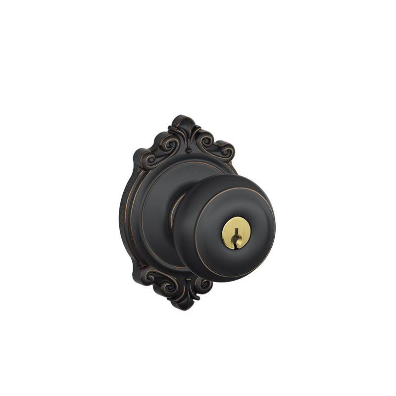 Georgian Knob with Brookshire Trim Keyed Entry Lock, Aged Bronze, Yes, Keyed Different