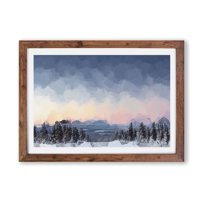 Sunrise In Finland - Single Picture Frame Print, 62cm H x 87cm W x 2cm D, Walnut