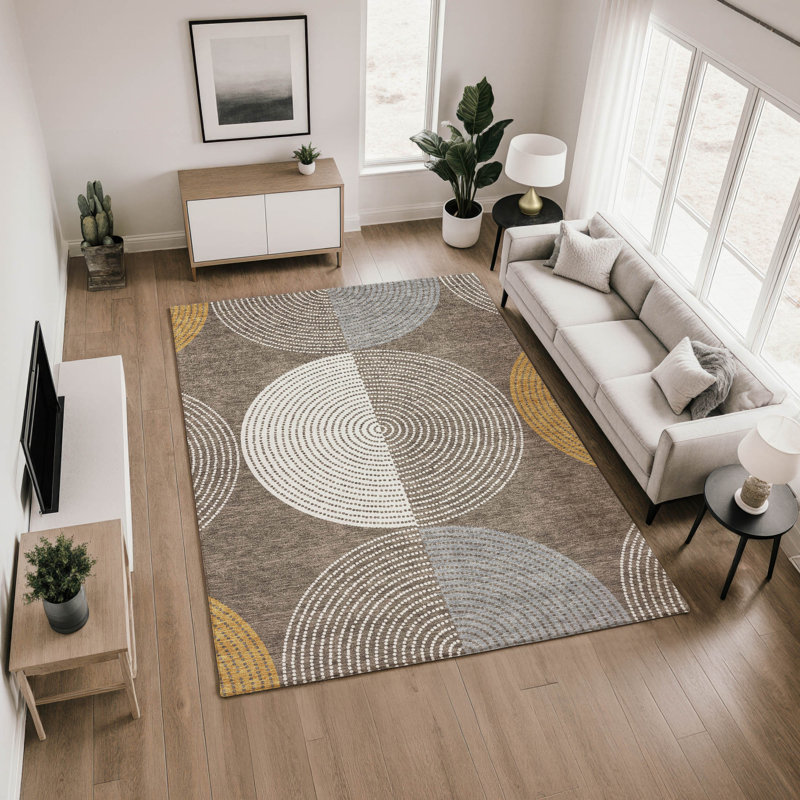 Premium Machine Washable Mayfield AMF2281 Geometric Rug, 8' x 10', Brown