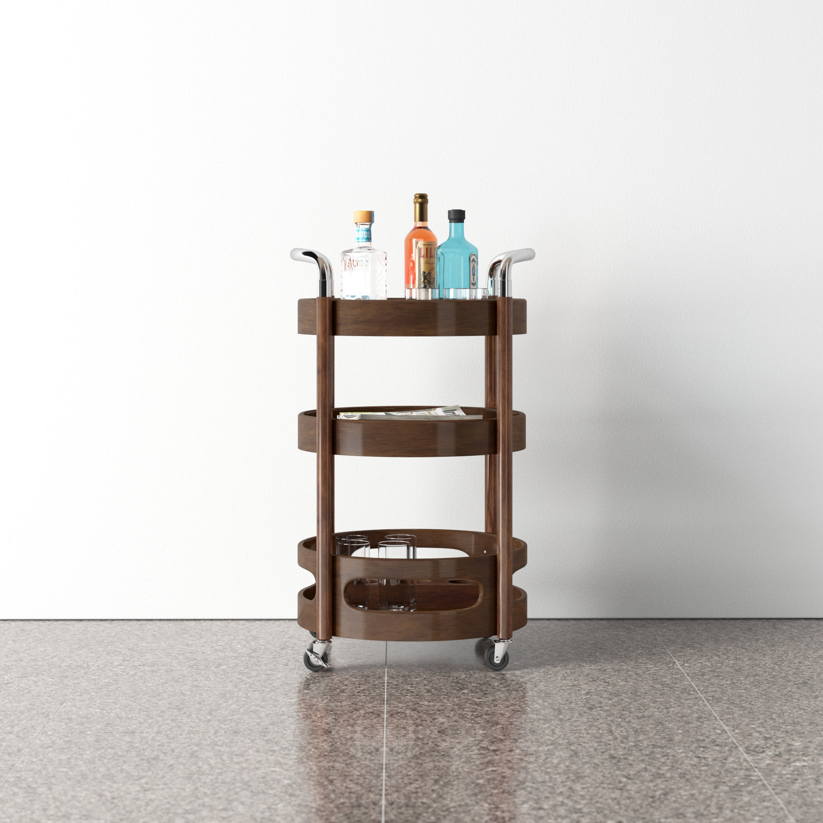 Bar Cart, Walnut, Walnut