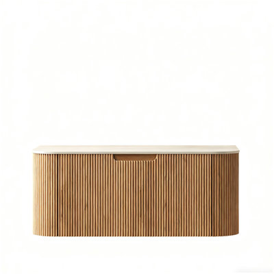 Armoire murale en contreplaqué 36 po avec 1 tiroir, comptoir en travertin romain en pierre Dina, sans lavabo, sans robinet et drain, couleur grain de bois naturel