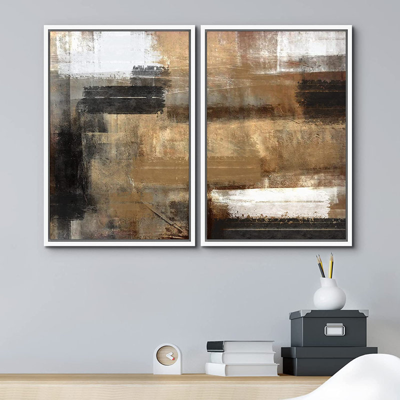 «Grunge Abstract Paint Effect Mid-Century Black Brown Stroke», reproduction sur toile 2 pièces, H 16 po x l 24 po x P 2 po