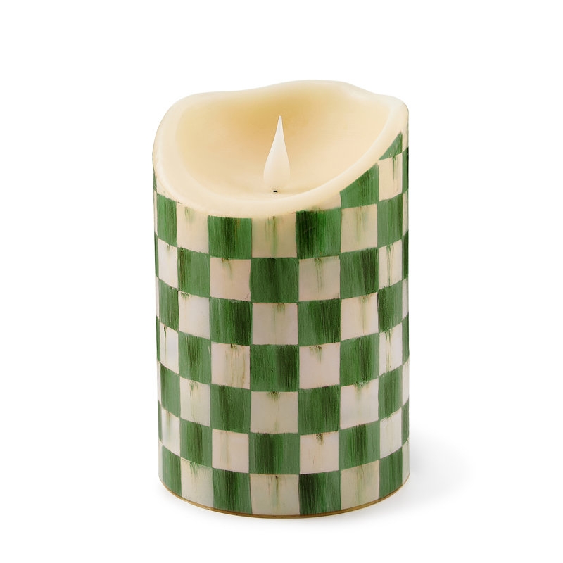 Check Flameless Pillar Candle, 6" x 4" Flameless, Green