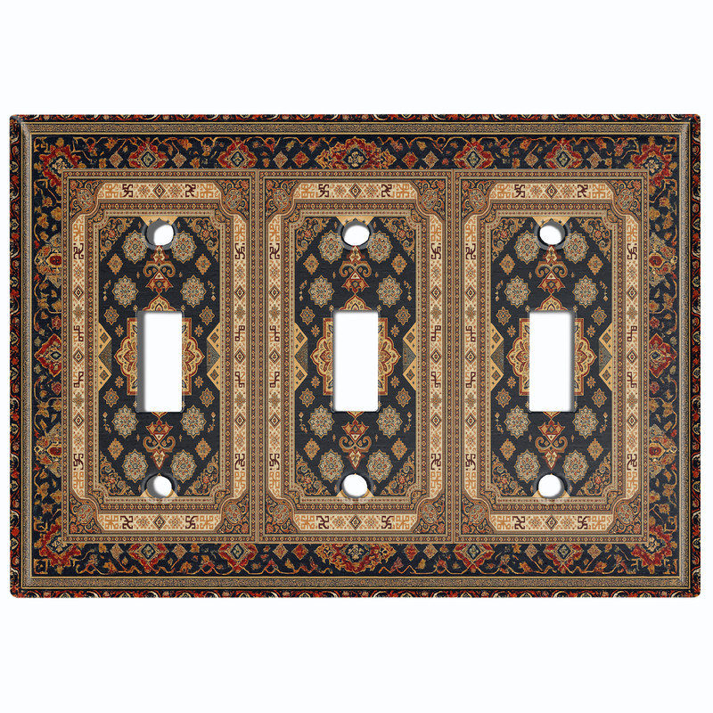Couvercle de plaque d'interrupteur en métal; Bascule à 3 bandes standard des États-Unis - image imprimée d'un motif de tapis persan complexe