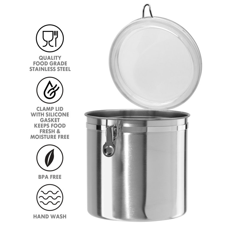 Jumbo Stainless Steel Clear Kitchen Canister with Airtight Lid
