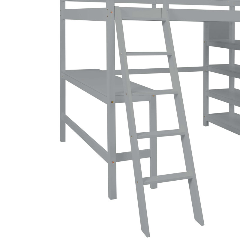 Lit mezzanine avec bureau, échelle, tablettes , Gris, Double