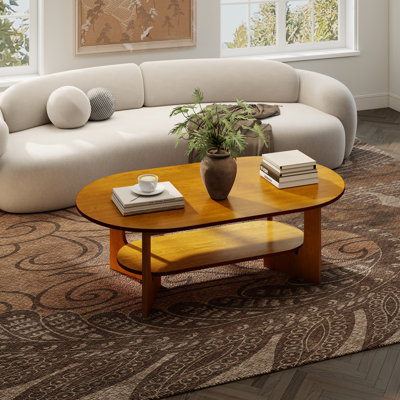 Table basse ovale moderne en noyer à deux niveaux Modern