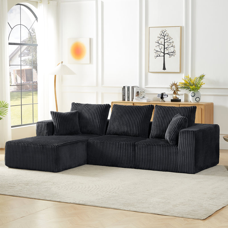 Modern Corduroy 4 - Seater Deep Seat Modular Sectional Cloud Couch For Living Room And Spot, Corduroy, No Assembly, Dark Grey Apartment Family Gathering Space, Fabric,