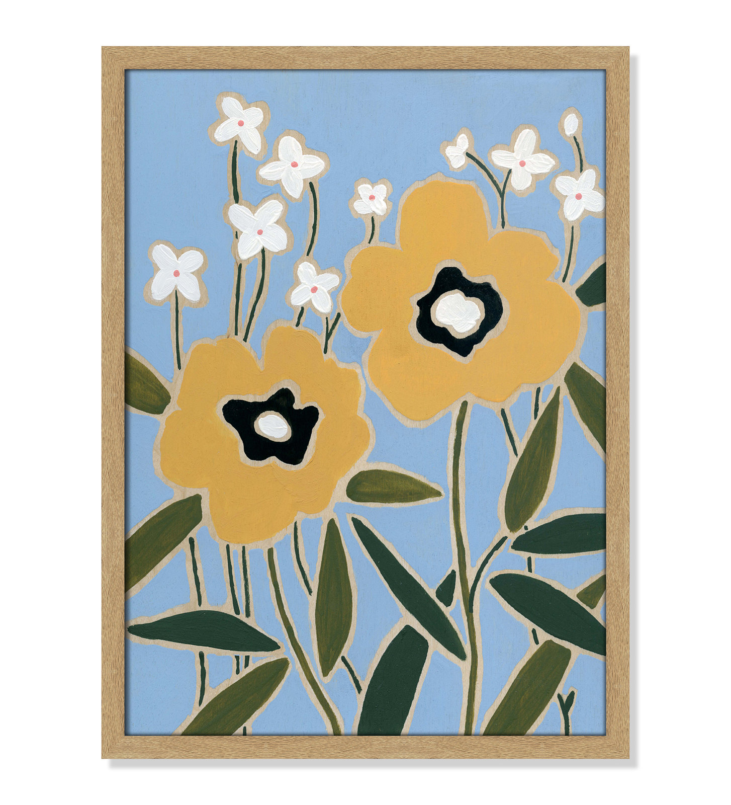 Maura "Woodblock Floral II" Print, 23" H x 17" W x 1.25" D, Natural Framed
