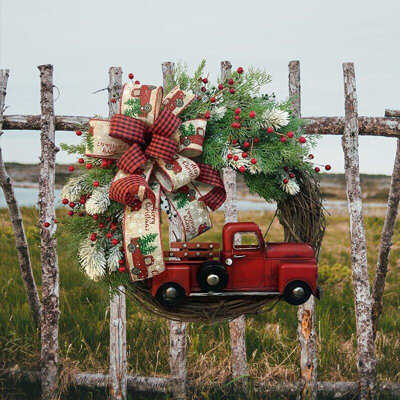 Christmas Wreath With Red Truck