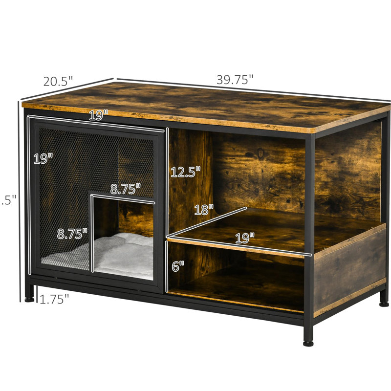 Maison d'intérieur pour chat, style table de bout, panneau en acier à motif de patte, coussinets réglables, noir, capacité de 10 lb