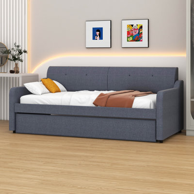 Twin Size Upholstered Daybed With Convertible Trundle And Built-In USB Charging Port