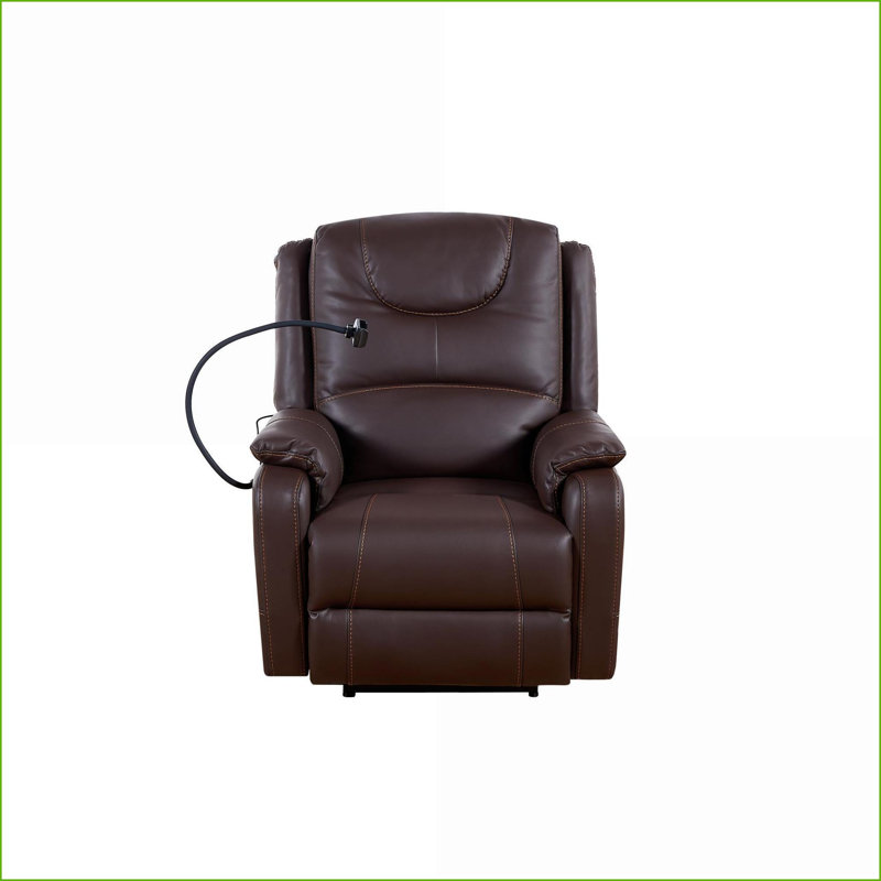 Fauteuil inclinable électrique inclinable avec massage, chauffage, USB, support pour téléphone | Brun | Cuir retravaillé