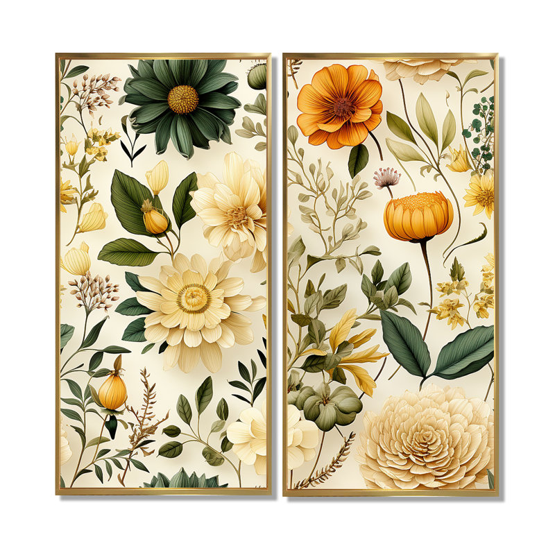Motif floral boho Wanderlust, H 40 po x l 40 po, Impression encadrée flottante, Doré