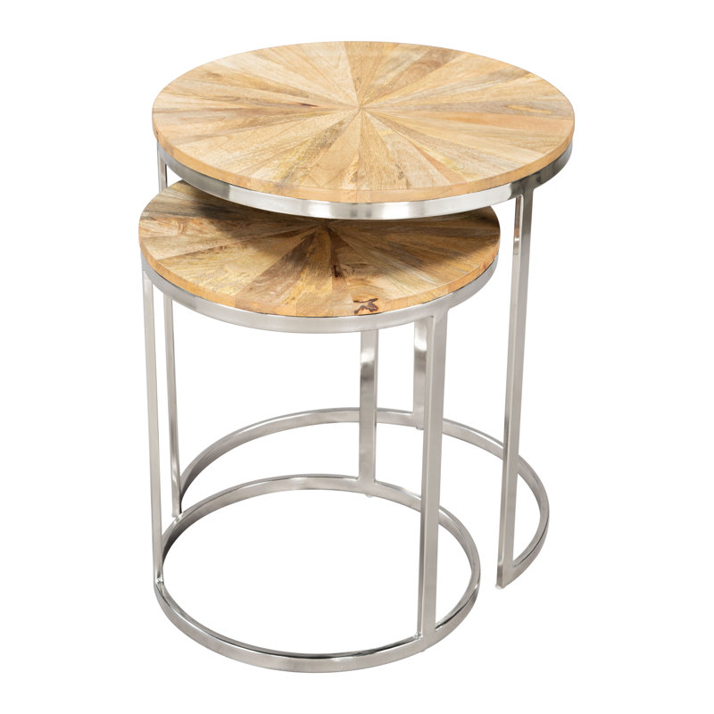 Natural Acacia Wood and Steel Nesting Coffee Table Set