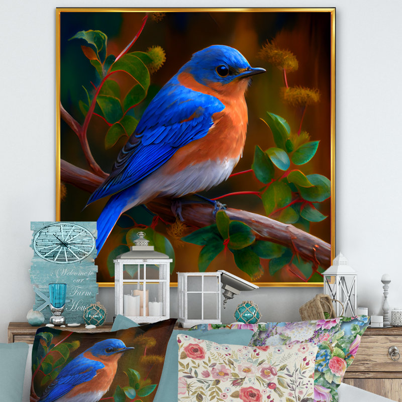 «Pearline Beautiful Bright Bluebird On A Branch I», reproduction sur toile, H 30 po x l 30 po x P 1 po