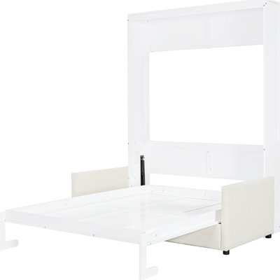White Full Size Bed With Cushion And Bed- Fusion, Space For , Simple Operation Storage, 65.6"W X 83.1"L 83.6"H Wall Multifunctional Feature, Ideal Apartment Living, Efficient Storage Design,