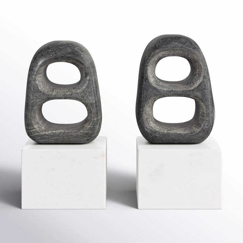 Cole And Grey Marble Cutout Oval Geometric Bookends With White Block Base