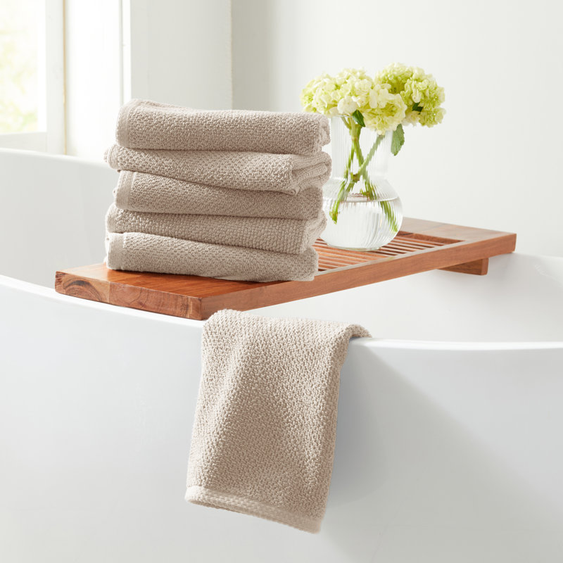 Taupe Cotton Textured Hand Towels Set of 6