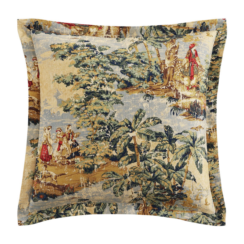 Provence Washed Linen Gold Yellow Victorian Print Shabby Elegance Euro Sham, 27x27 inch
