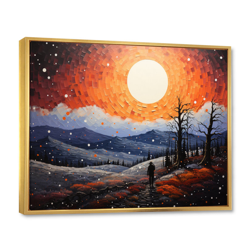 «Western Uncharted Territory Pointillism», reproduction sur toile, H 30 po x l 40 po x P 1,5 po, Cadre flottant doré