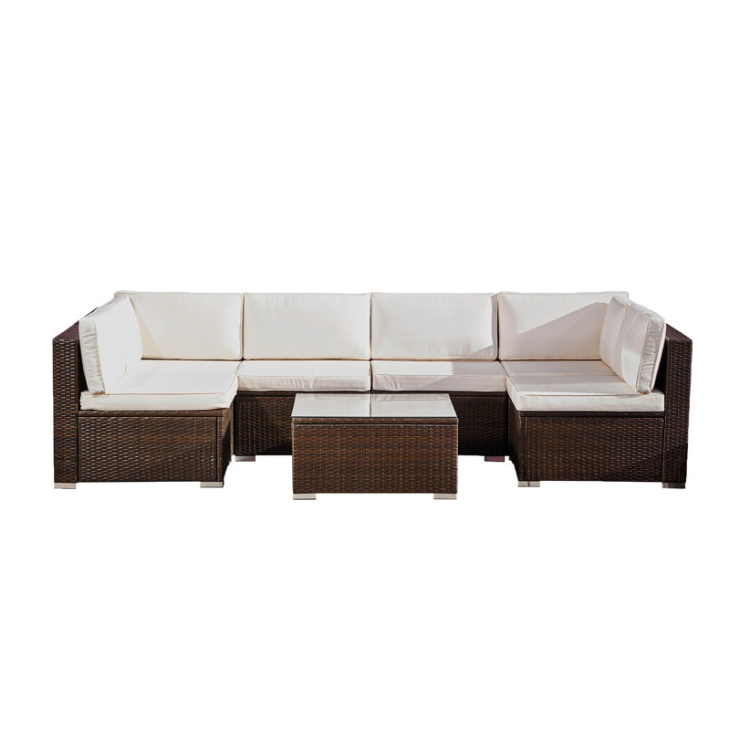 All Weather Wicker/Rattan 7 - Person Seating Group with Cushions