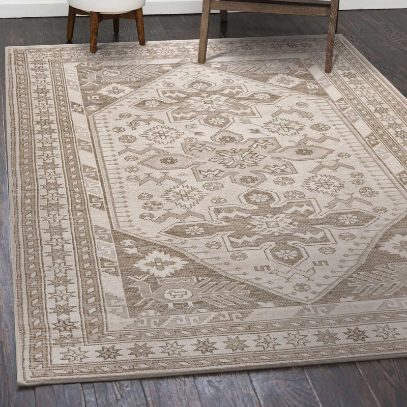 Saraz Grey Performance Flatweave Washable Oriental Indoor Rug, Rectangle 5' x 7'