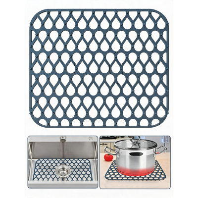 Tapis d'égouttage de cuisine en silicone Enjyam 35,5 x 30,5 cm, antidérapant et résistant à la chaleur, pour acier inoxydable, compatible lave-vaisselle, pliable, gris, petit tapis d'égouttage sans trous, accessoires inclus, comme illustré