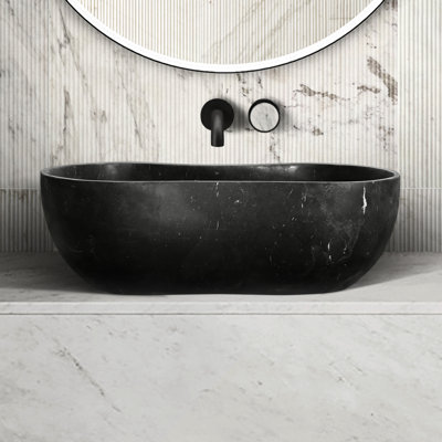 Luxury 23.6" Dark Grey Natural Marble Sink, Organic Wavy Shape, One - Piece, Matte Finish For Bathroom Fundamental Decor Fruitful