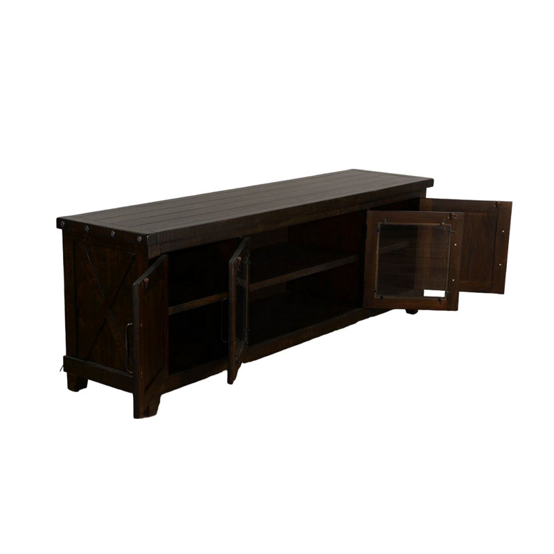 Console média Anva, tablettes, portes, acajou brun clair, 74 po, Brun