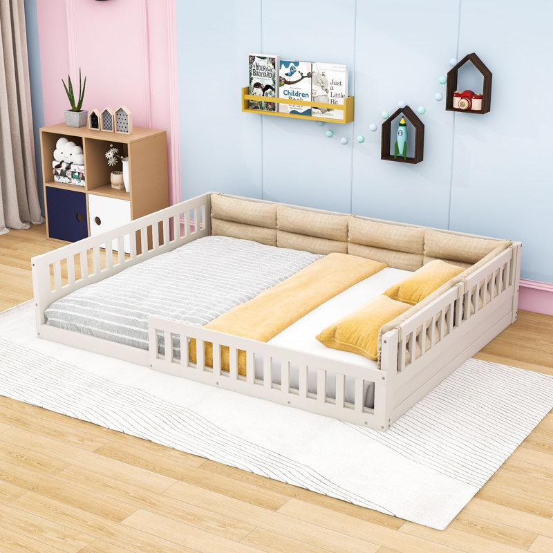 Lit double avec coussin et lattes, Beige