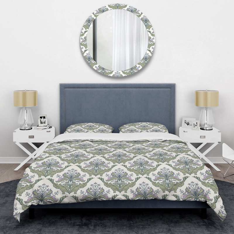 Damas vert - ensemble de housse de couette abstrait - microfibre de polyester