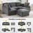 L-Shaped, Sectional , Living Room, Movable , Ports, Phone Holder, Chenille Upholstery, Grey Grey, Modular, Bed, Reconfigurable Charging, Lumbar Pillows, Easy To Assemble-1227046175