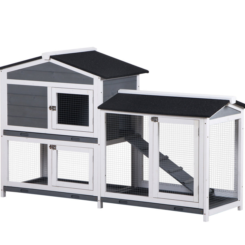 62 po. Cochon d'Inde, gris. Spacieux avec couloir. Plateau amovible, portes verrouillables, toit en asphalte. Cage ventilée, aire de jeu pour les cochons.