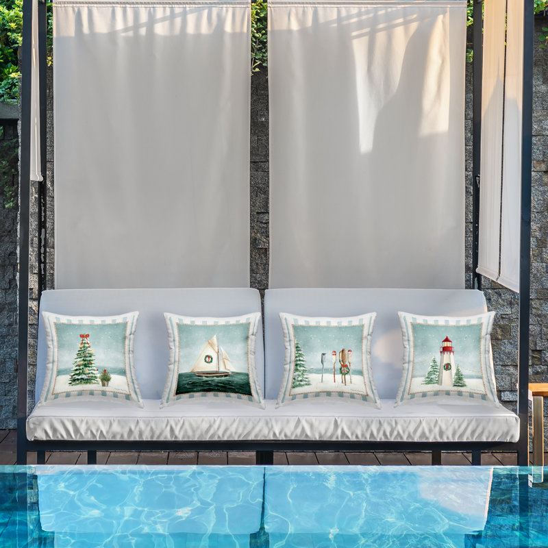 Nautical Christmas Scenes 4 Piece Outdoor Printed Pillow Set, design by Danielle Murray
