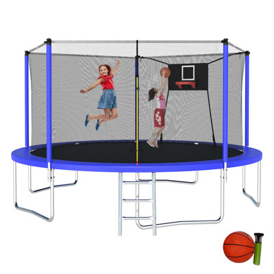 14 FT Recreational Trampoline for Kids with Ladder,Basketball Hoop,Enclosure Net,Storage Bag