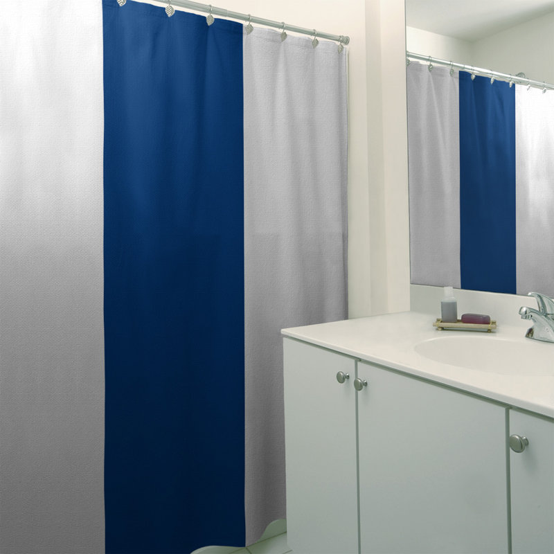 Striped Shower Curtain with Liner Included, White/Blue/White, No
