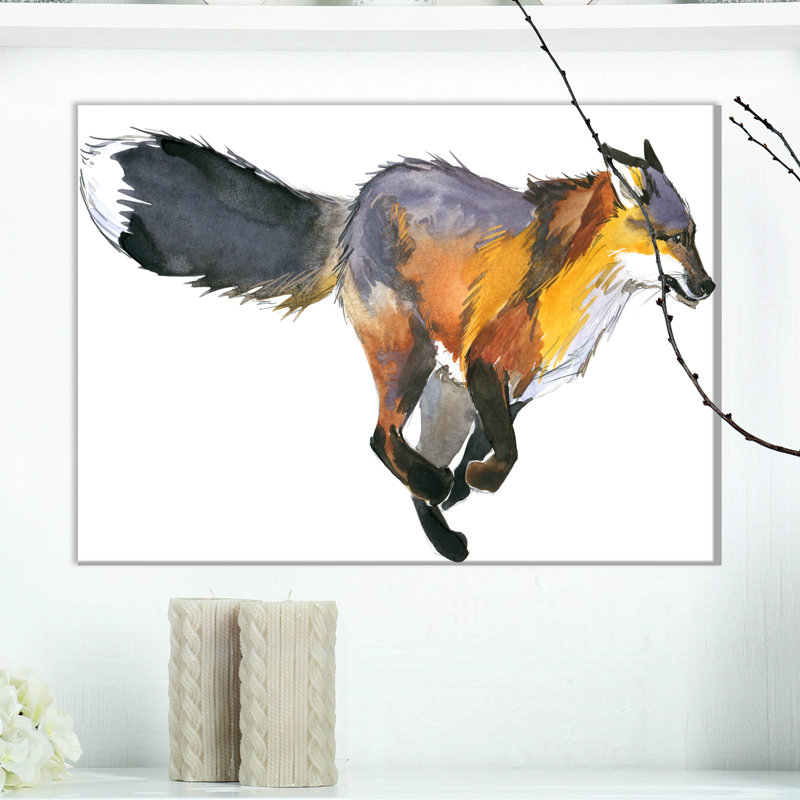 « running fox illustration », peinture, H 20 po x l 20 po x P 1 po, Toile tendue