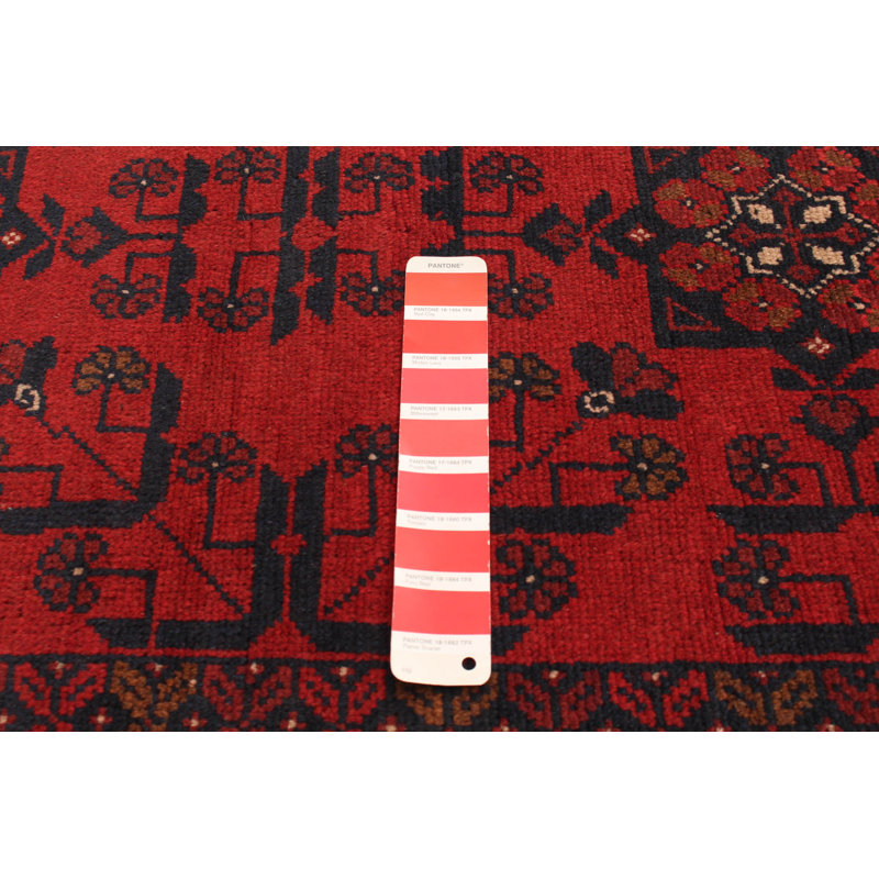 Tapis rouge en laine noué à la main de conception unique 3 pi 6 po x 4 pi 10 po Irique