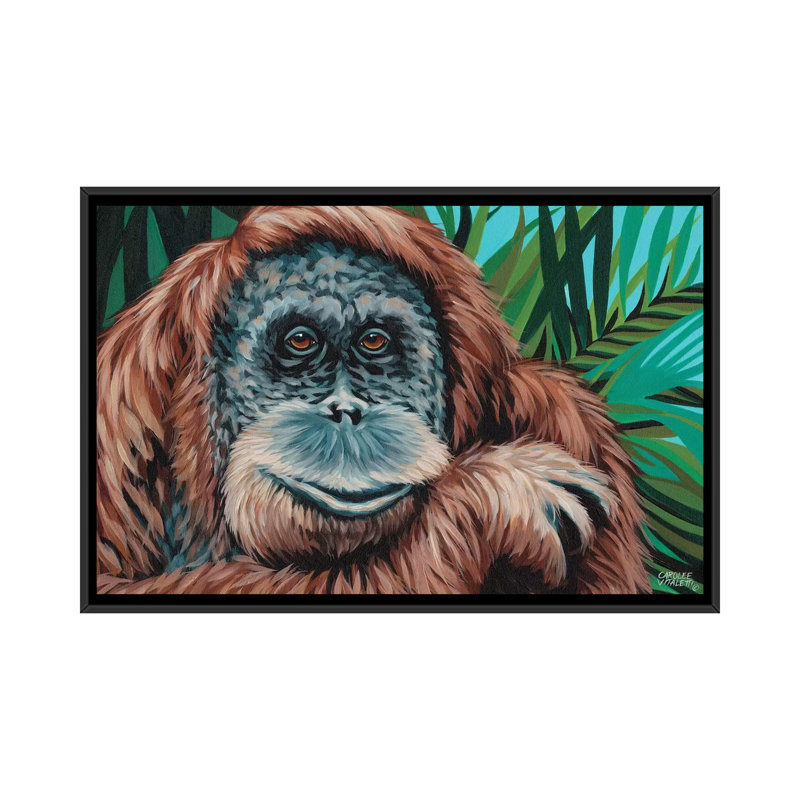 « jungle singe i », impression sur toile, H 18 po x l 26 po x P 1,5 po, Toile avec cadre noir, Pas de tapis