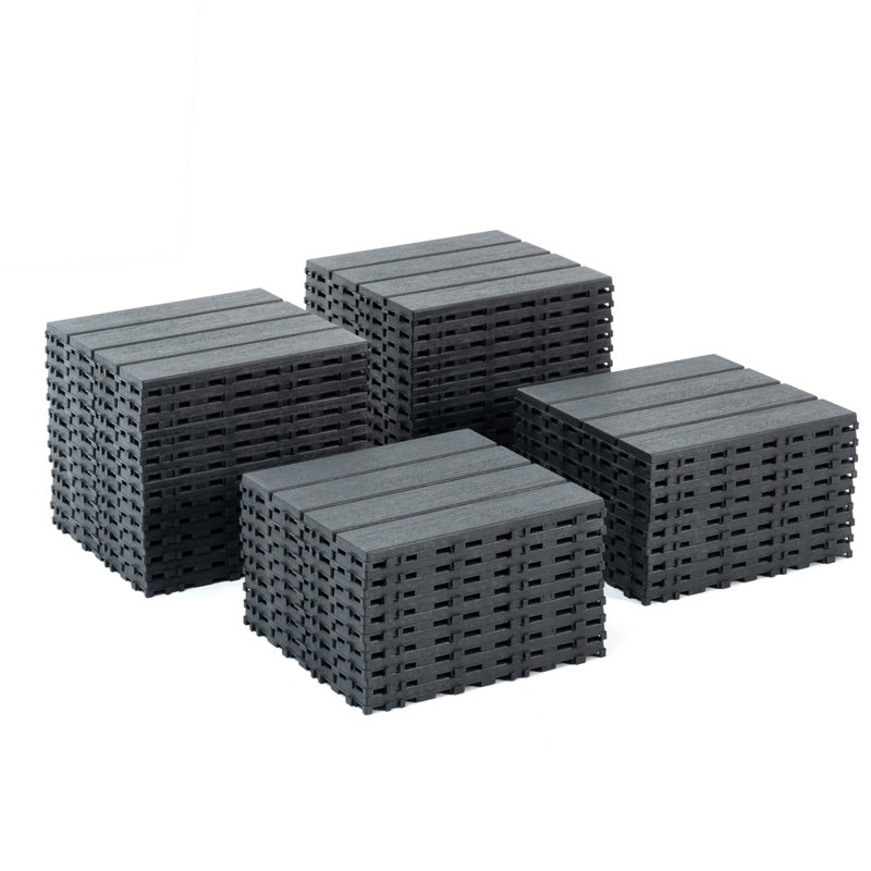 12'' x 12'' Plastic Interlocking Deck Tiles, Gray
