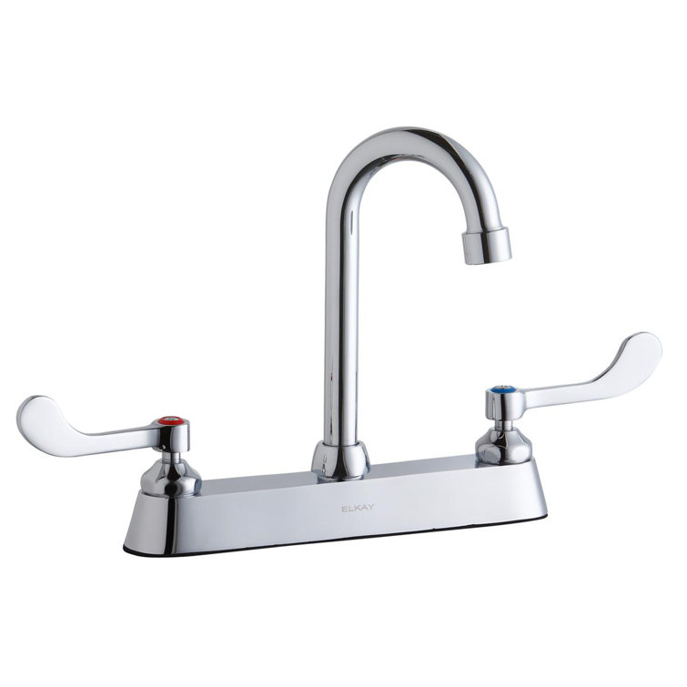 8" Centerset with Exposed Deck Faucet with 4" Gooseneck Spout 4" Wristblade Handles Chrome