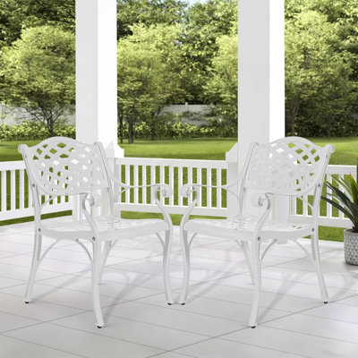 Baronville 2-Piece Patio Cast Aluminum Dining Chairs, All Weather Outdoor Bistro Dining Chair Set for Balcony, Lawn, Garden, Backyard, Lattice Design