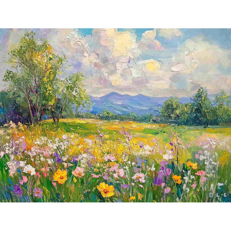 Été, champs, peinture impressionniste texturée