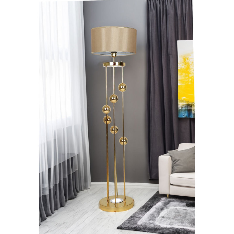 Élégante lampe sur pied en métal, or et vison, 15,7 po de diamètre x 63,0 po de hauteur | Douille E27 (40 W maximum), comprend les instructions d'installation | Éclairage élégant pour le décor du salon et de la chambre à coucher, indice de protection IP20